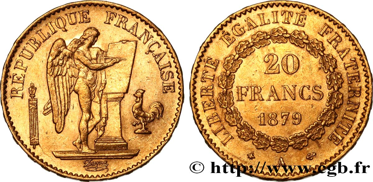 20 francs or Génie, Troisième République 1879 Paris F.533/8 AU52 