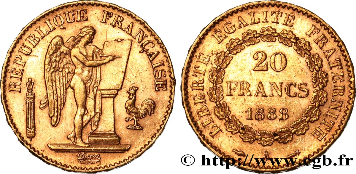 20 francs or Génie, Troisième République 1888 Paris F.533/11 BB50 