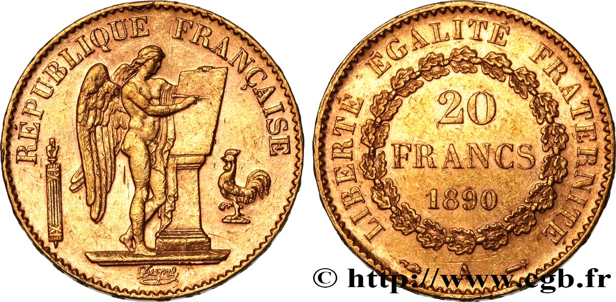 20 francs or Génie, Troisième République 1890 Paris F.533/14 TTB52 