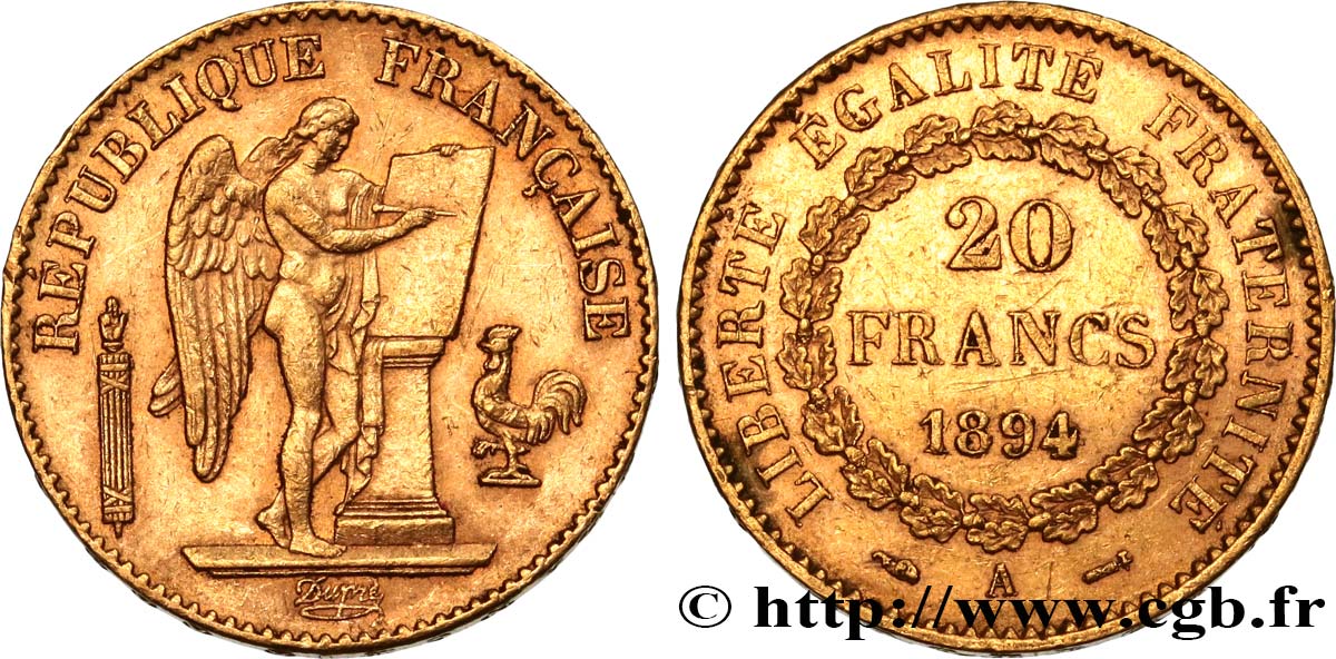 20 francs or Génie, Troisième République 1894 Paris F.533/18 XF48 