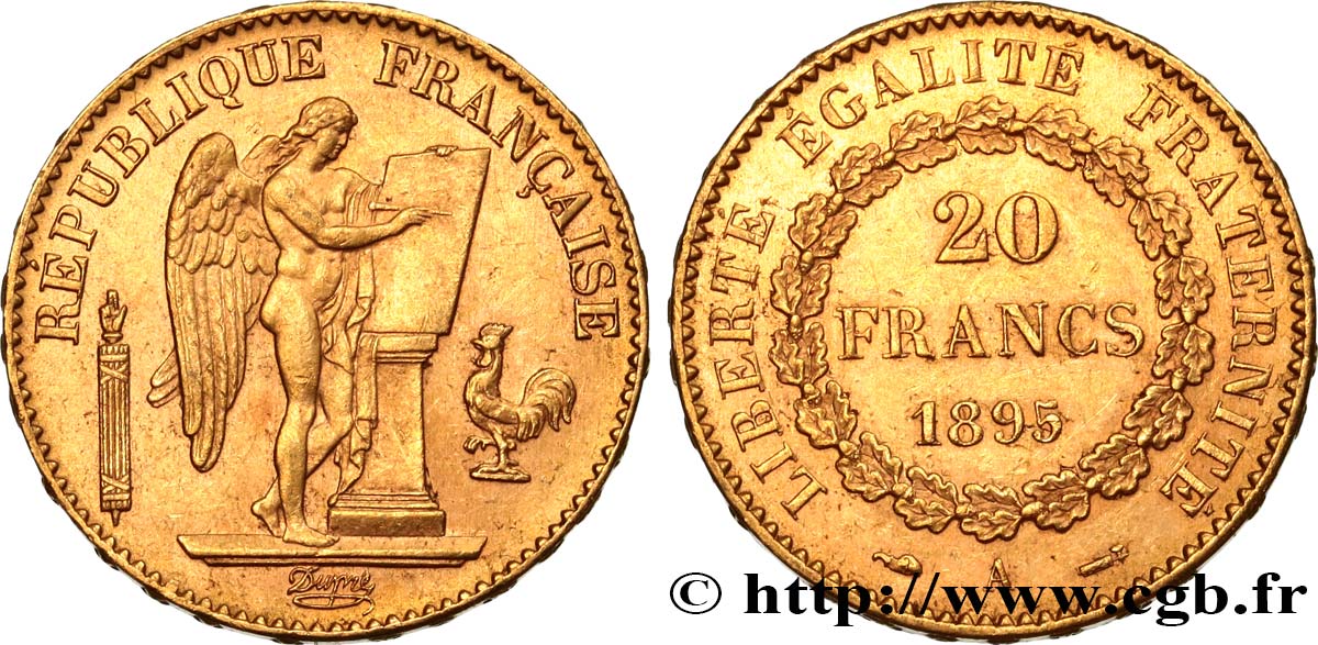 20 francs or Génie, IIIe République 1895 Paris F.533/19 AU52 