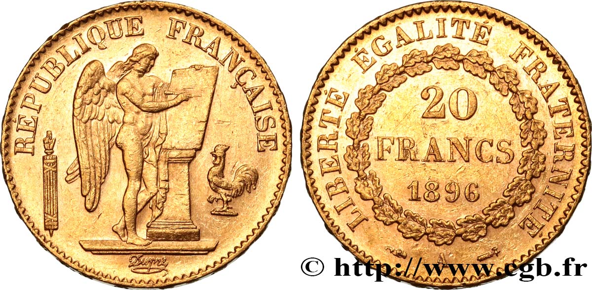 20 francs or Génie, Troisième République 1896 Paris F.533/20 SS54 