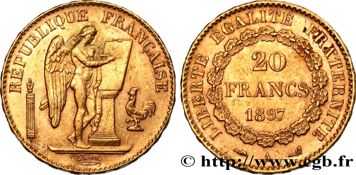20 francs or Génie, Troisième République 1897 Paris F.533/22 XF 