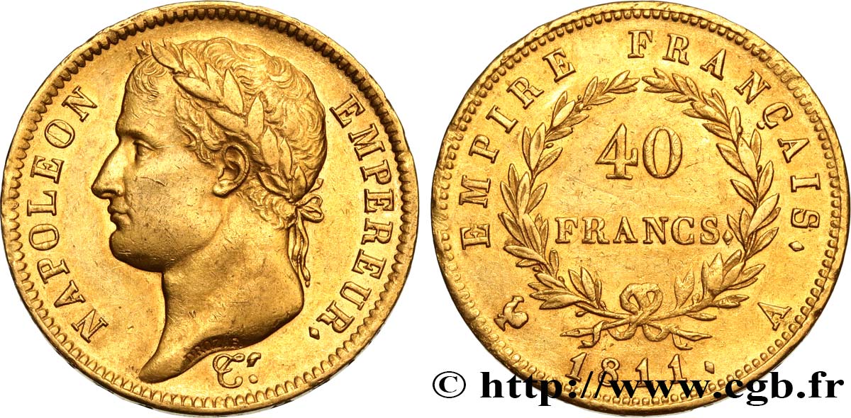 40 francs or Napoléon tête laurée, Empire français 1811 Paris F.541/6 TTB50 