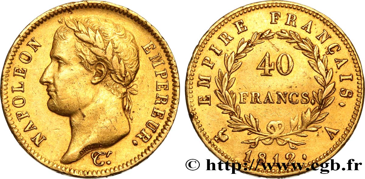40 francs or Napoléon tête laurée, Empire français 1812 Paris F.541/9 TTB48 