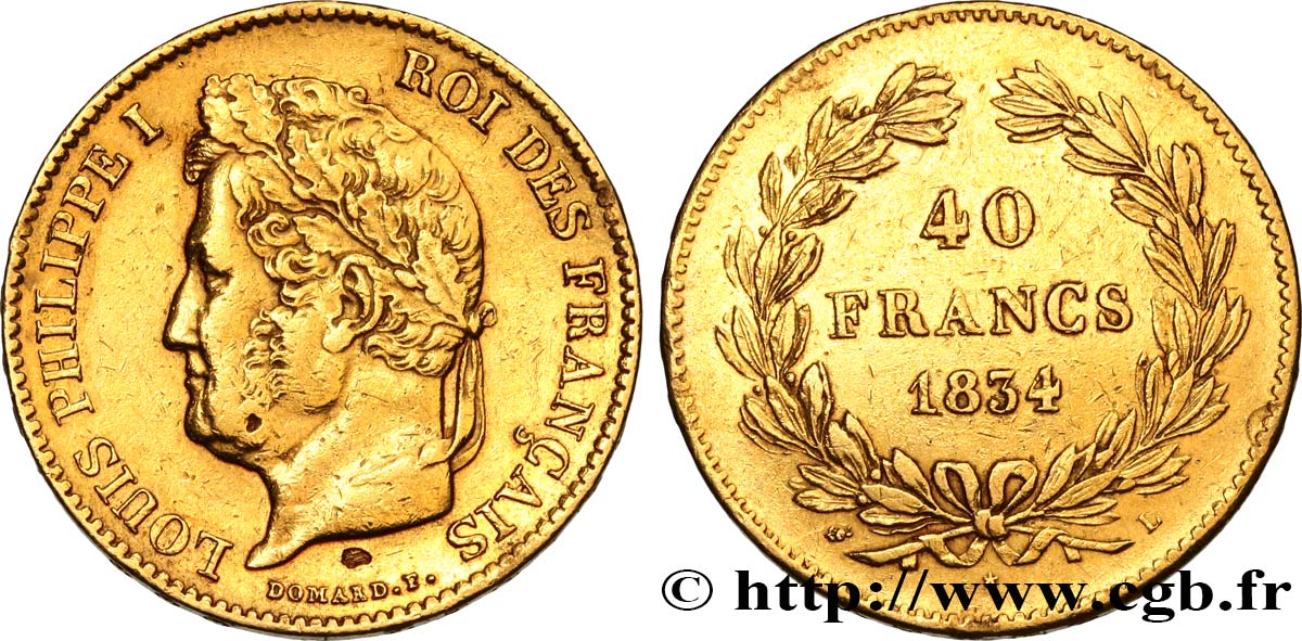 40 francs or Louis-Philippe 1834 Bayonne F.546/7 SS 