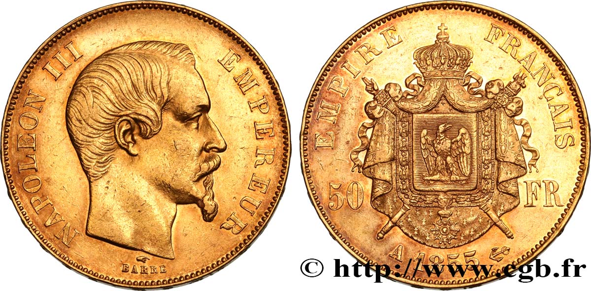 50 francs or Napoléon III, tête nue 1855 Paris F.547/1 BB48 