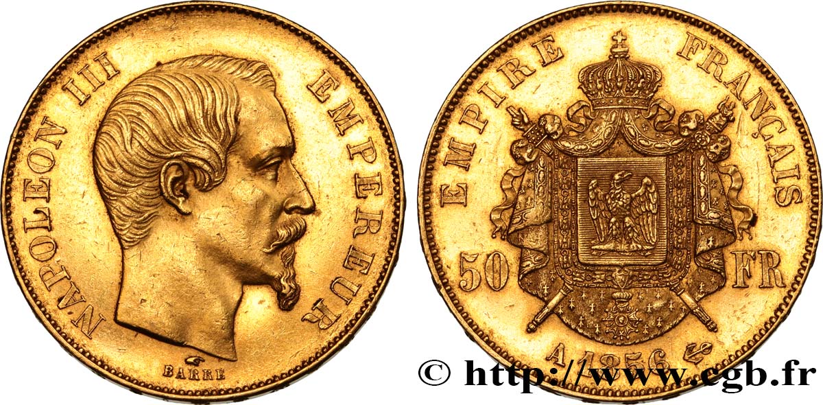 50 francs or Napoléon III, tête nue 1856 Paris F.547/3 MBC+ 