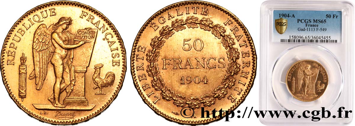 50 francs or Génie 1904 Paris F.549/6 FDC65 PCGS
