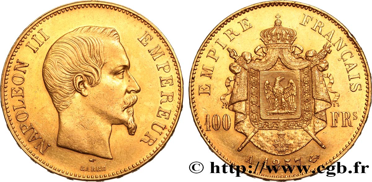 100 francs or Napoléon III, tête nue 1857 Paris F.550/4 BB54 