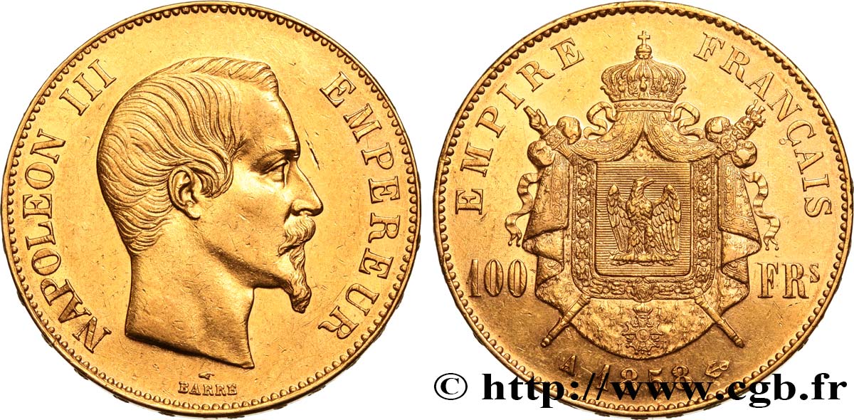 100 francs or Napoléon III, tête nue 1858 Paris F.550/5 SS54 