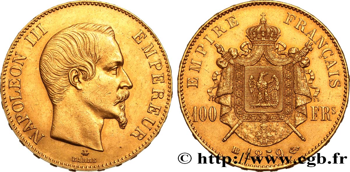 100 francs or Napoléon III, tête nue 1859 Strasbourg F.550/8 TTB54 