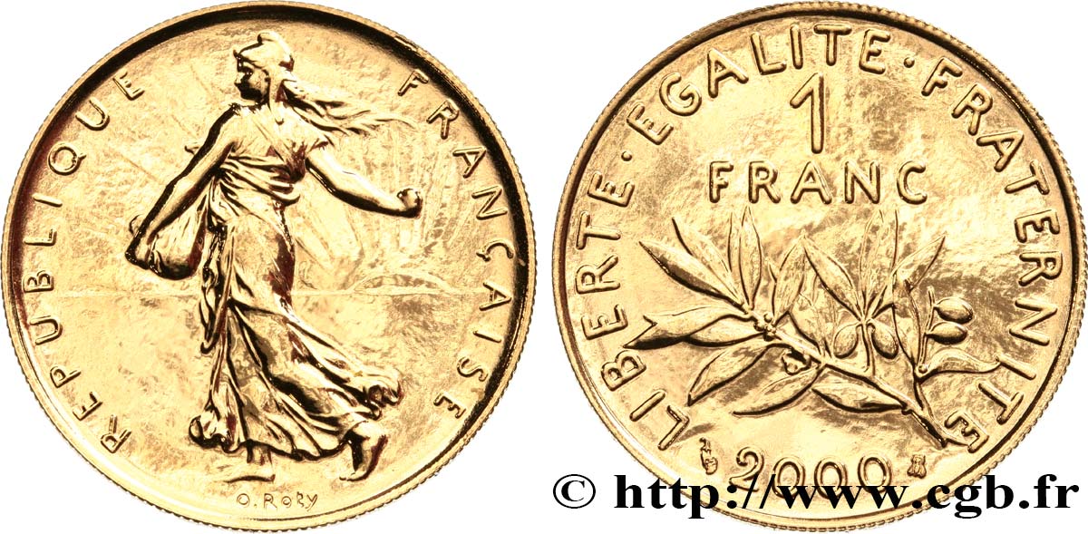 1 franc Semeuse Or, BU (Brillant Universel) 2000 Pessac F5.1007 1 ST 