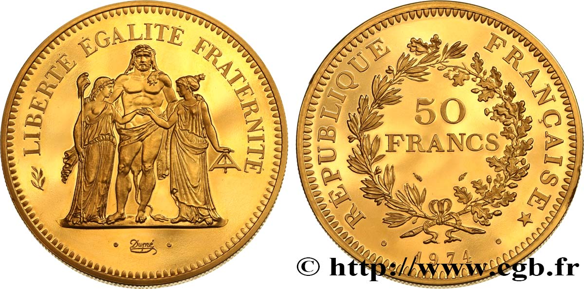 Piéfort or de 50 francs Hercule 1974  GEM.223 P2 FDC 