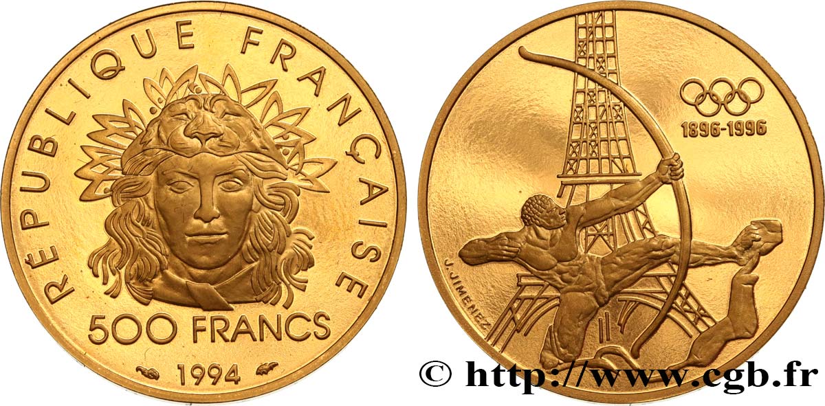 Belle Épreuve Or 500 francs - Tir à l’arc 1994 Pessac F5.1830 1 FDC 