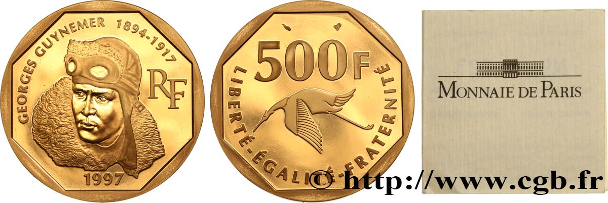 Belle Épreuve Or 500 francs - Georges Guynemer 1997 Paris F5.1852 1 ST 