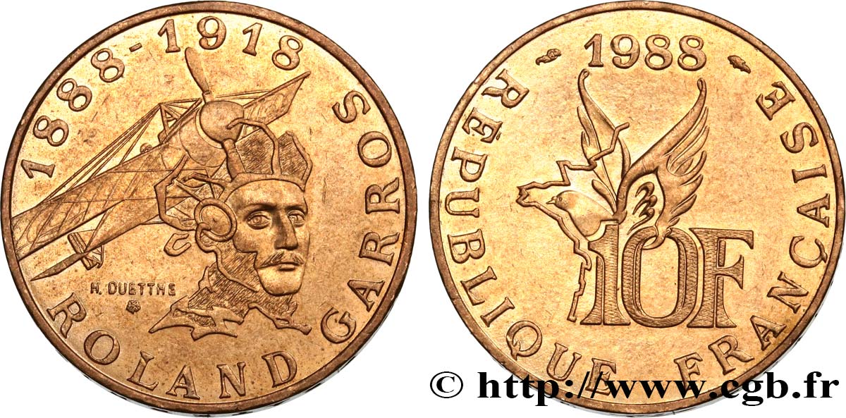 10 francs Roland Garros 1988  F.372/2 MS60 