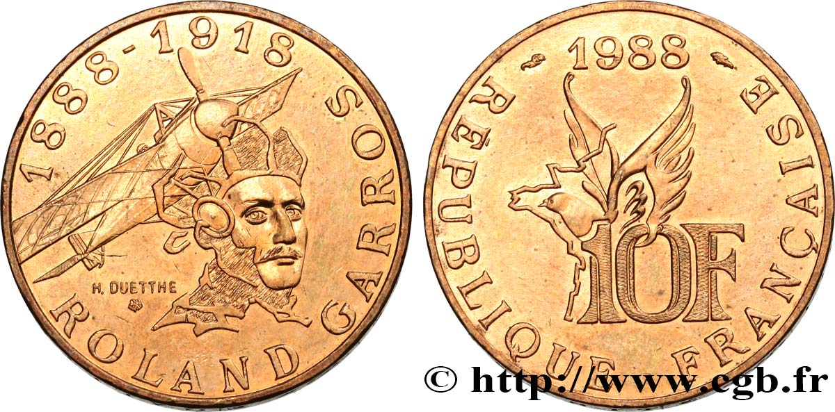 10 francs Roland Garros 1988  F.372/2 MS60 