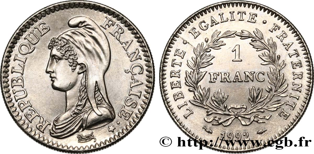 1 franc République 1992  F.229/2 MS63 
