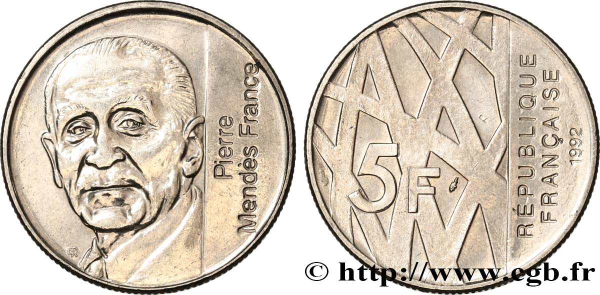 5 francs Mendès-France 1992  F.343/2 SUP60 