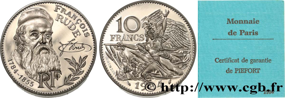 Piéfort argent 10 francs François Rude 1984 Pessac F.369/2P MS 