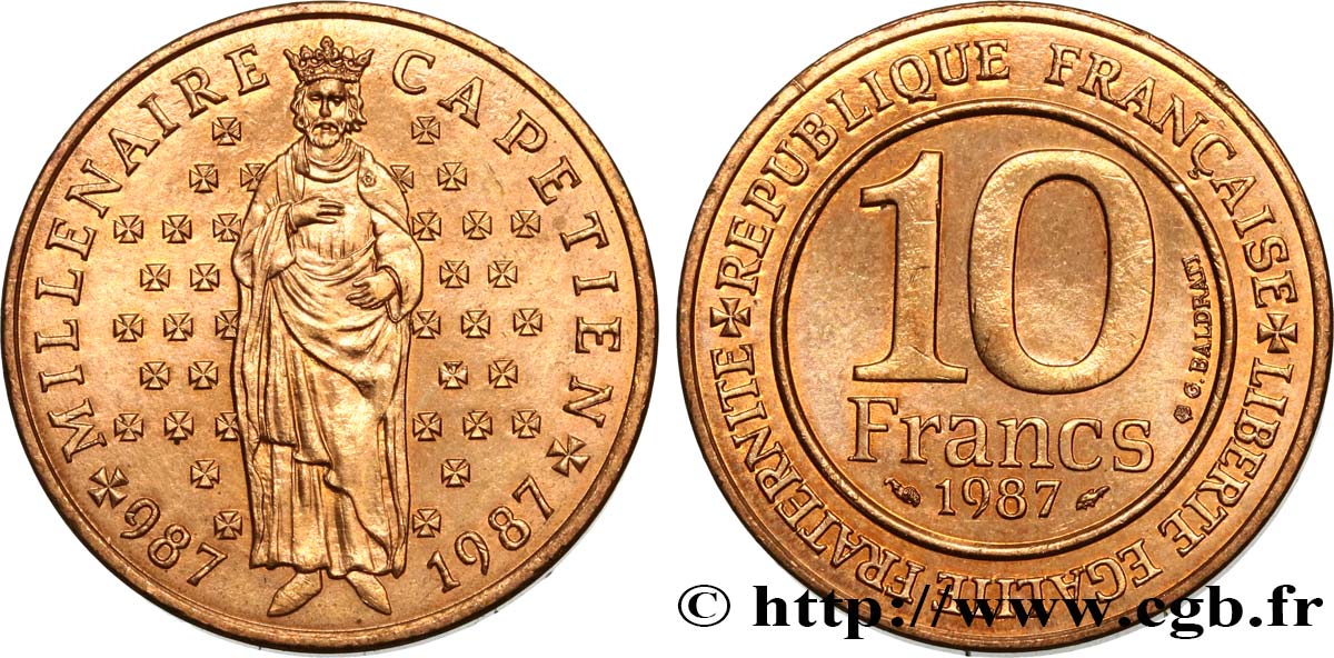 10 francs Millénaire Capétien 1987  F.371/2 MS62 