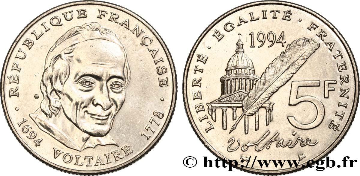 5 francs Voltaire 1994  F.344/2 EBC55 