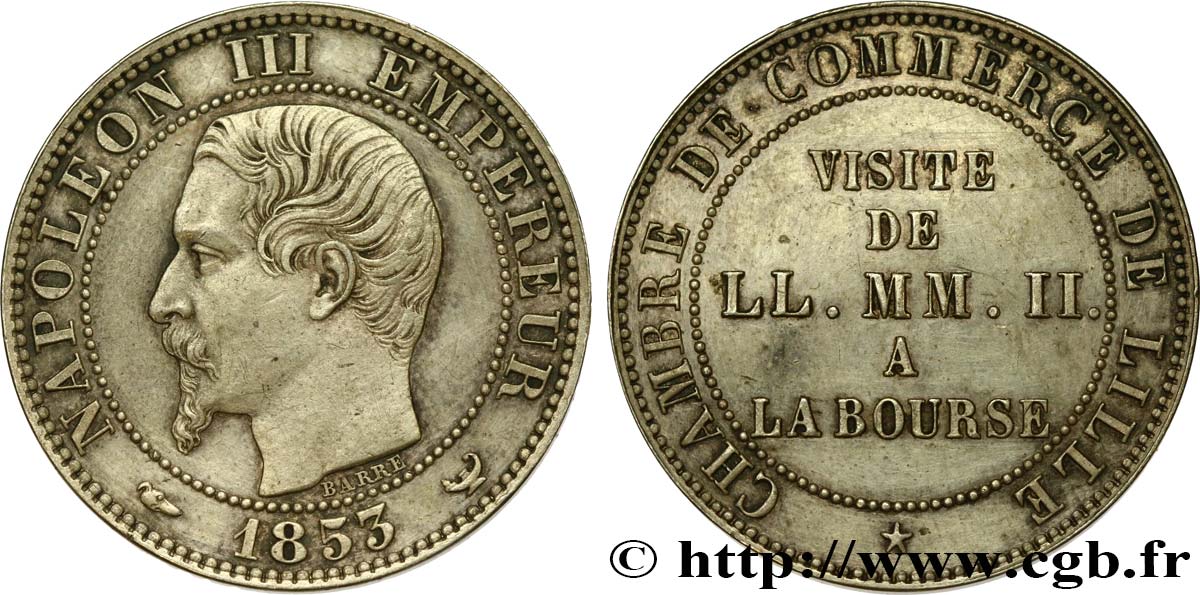 Module cinq centimes argent, visite impériale à Lille les 23 et 24 septembre 1853 Lille VG.3368  SPL 