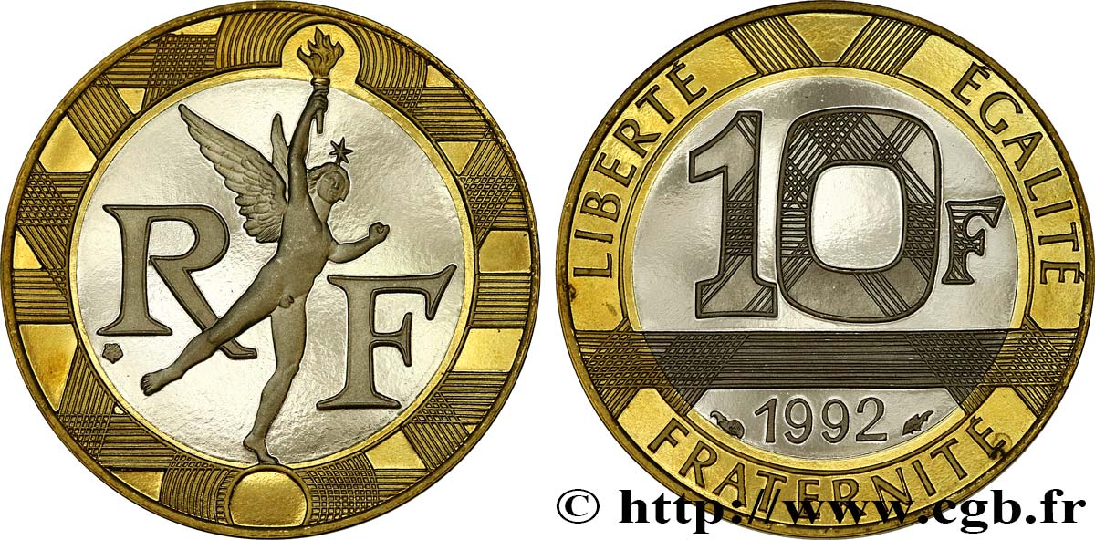 10 francs Génie de la Bastille, Belle Épreuve 1992 Pessac F.375/8 var. FDC 