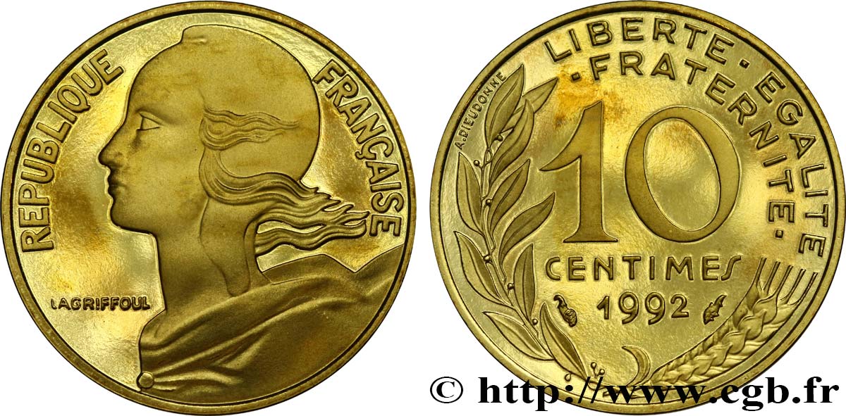 10 centimes Marianne, Belle Épreuve 1992 Pessac F.144/33 var. MS 