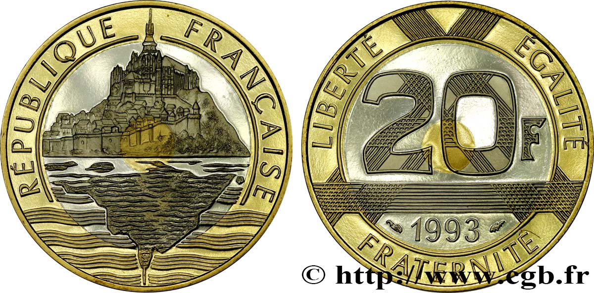 20 francs Mont Saint-Michel, Belle Épreuve 1993 Pessac F.403/7 var. ST 