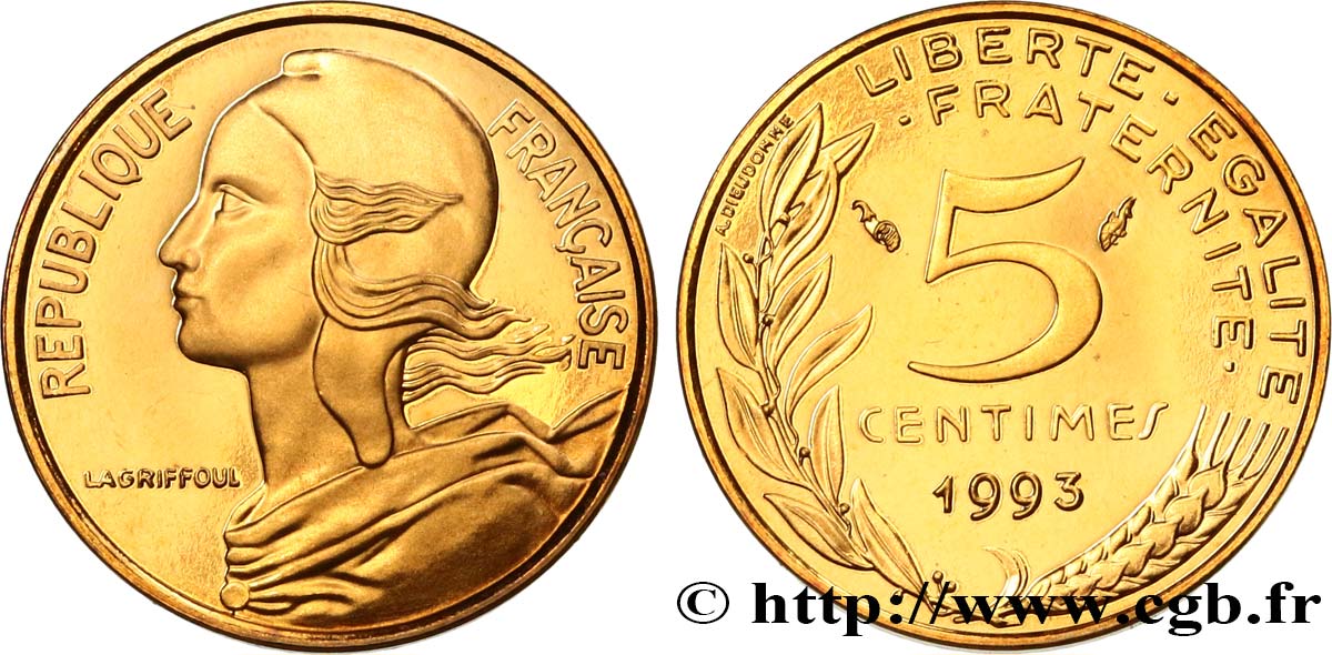 5 centimes Marianne, BE (Belle Épreuve), 4 plis 1993 Pessac F.125/33 var. MS 
