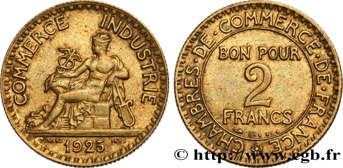 2 francs Chambres de Commerce 1925  F.267/7 AU50 