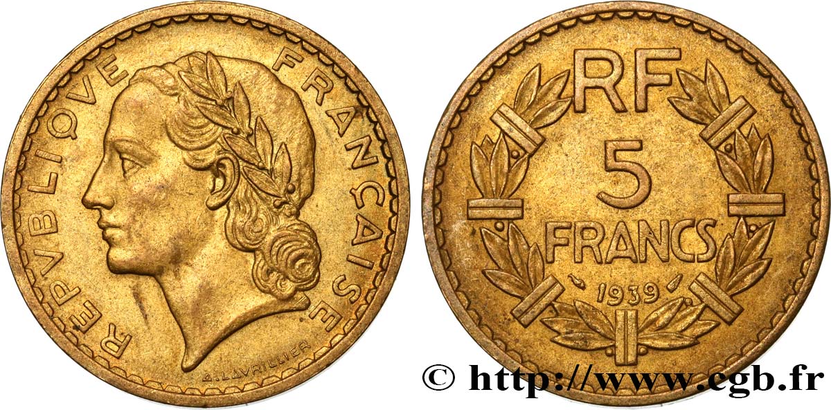 5 francs Lavrillier, bronze-aluminium 1939  F.337/3 SUP55 