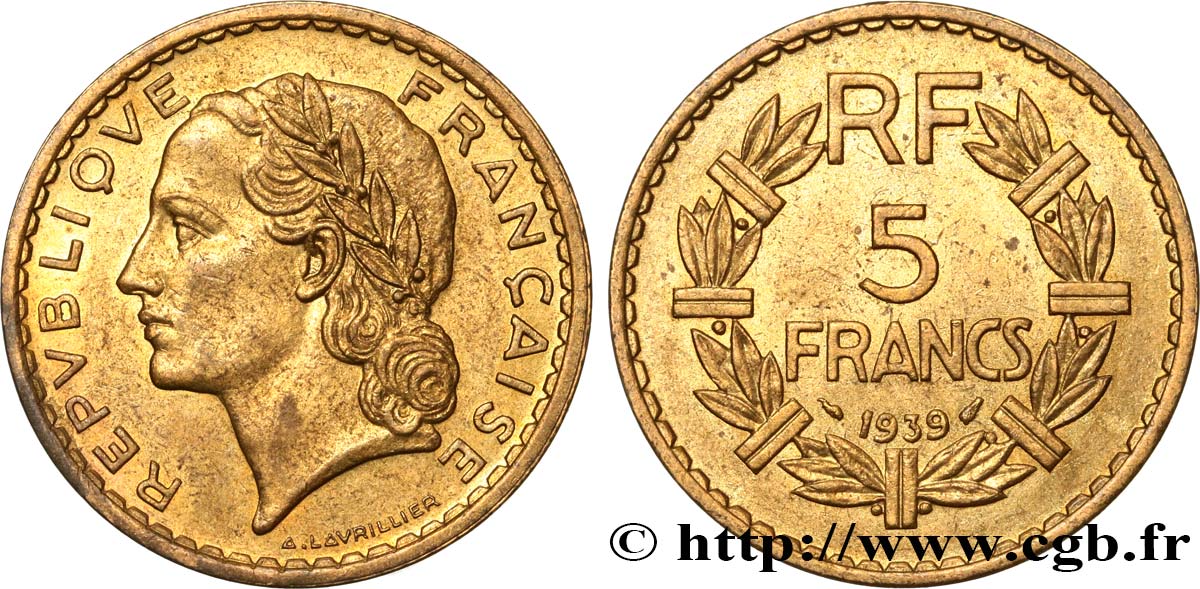 5 francs Lavrillier, bronze-aluminium 1939  F.337/3 SS50 
