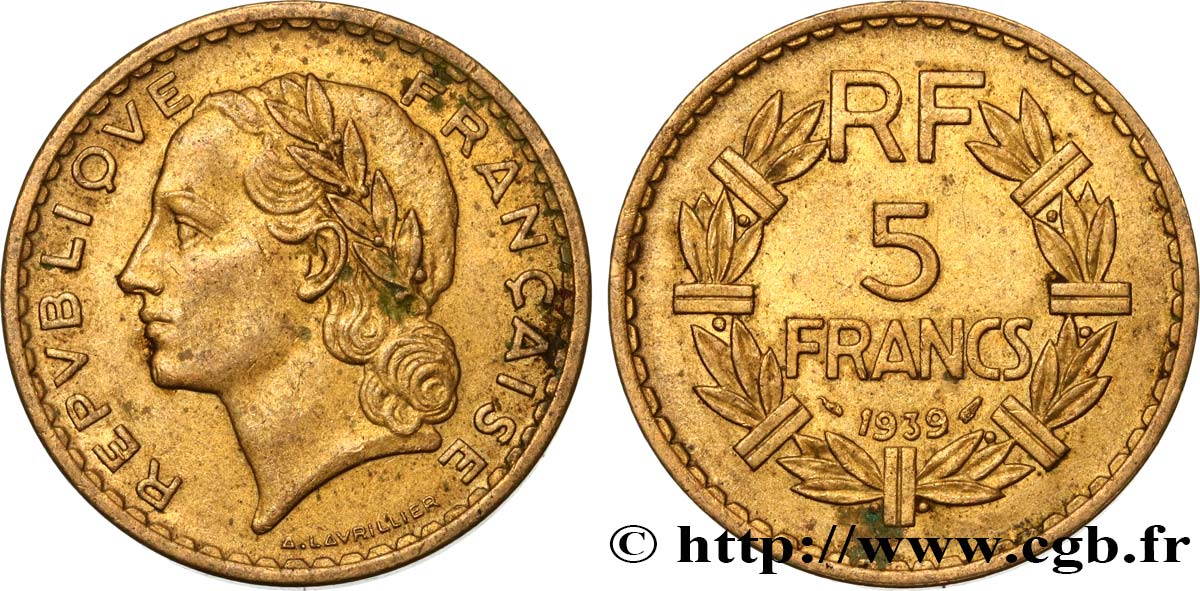 5 francs Lavrillier, bronze-aluminium 1939  F.337/3 MBC50 