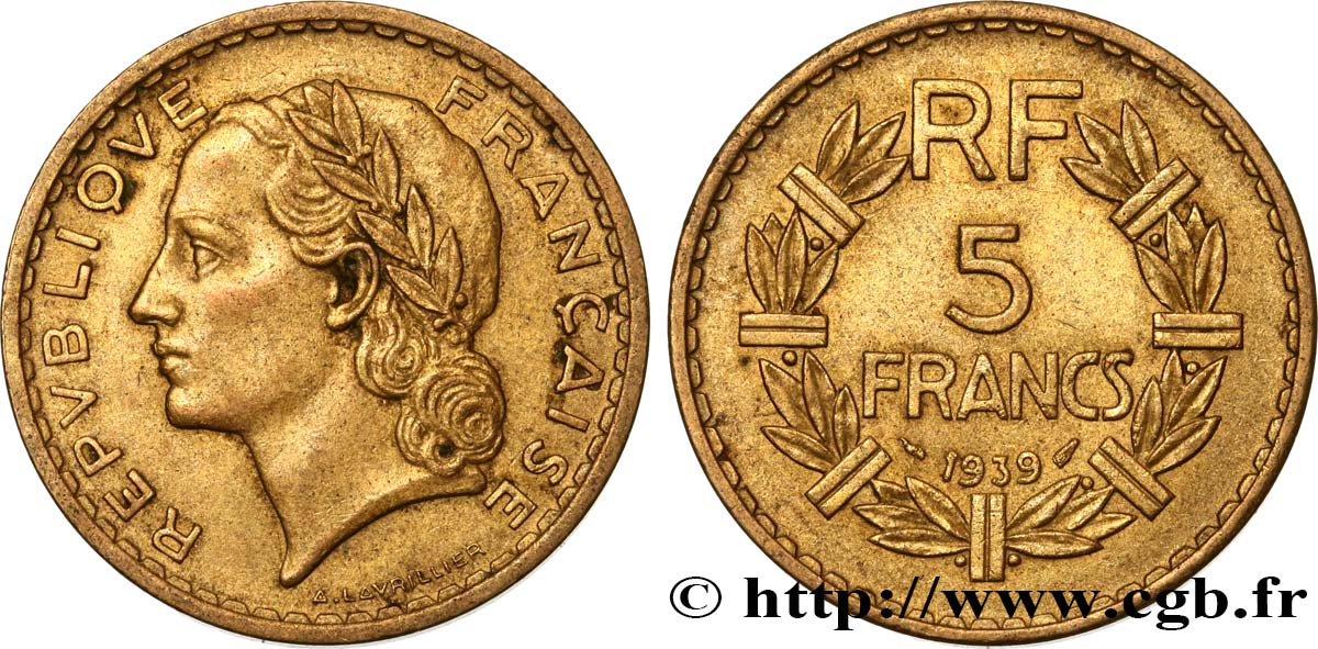 5 francs Lavrillier, bronze-aluminium 1939  F.337/3 SPL55 