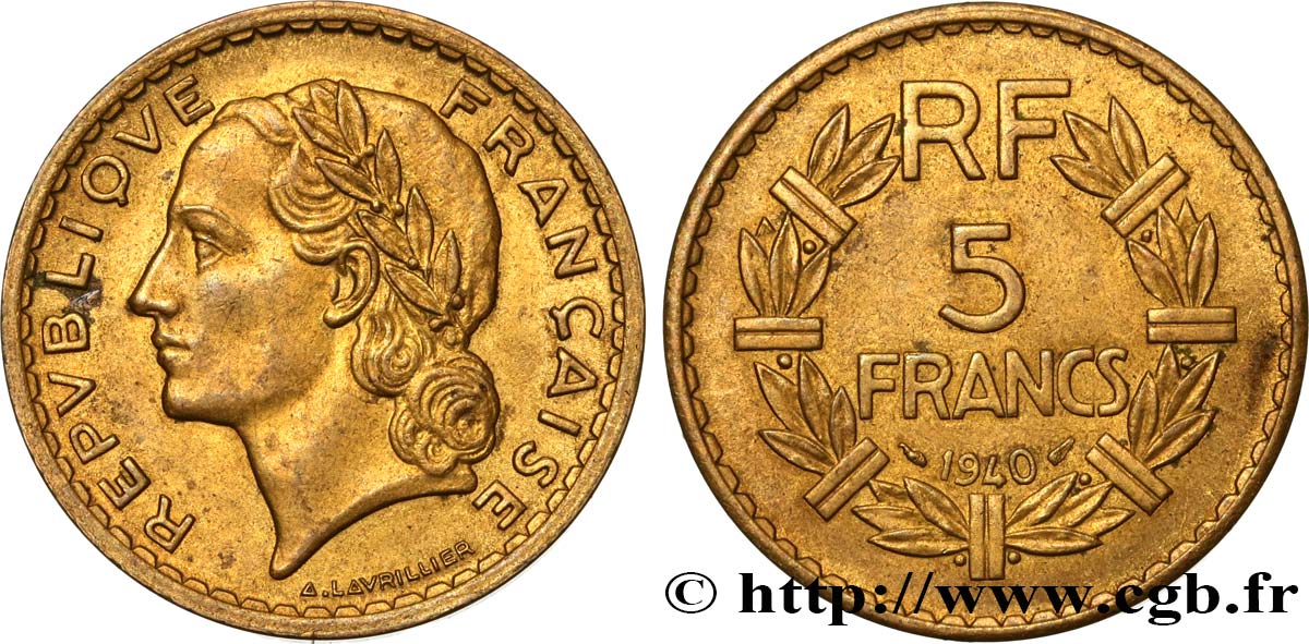 5 francs Lavrillier, bronze-aluminium 1940  F.337/4 TTB52 