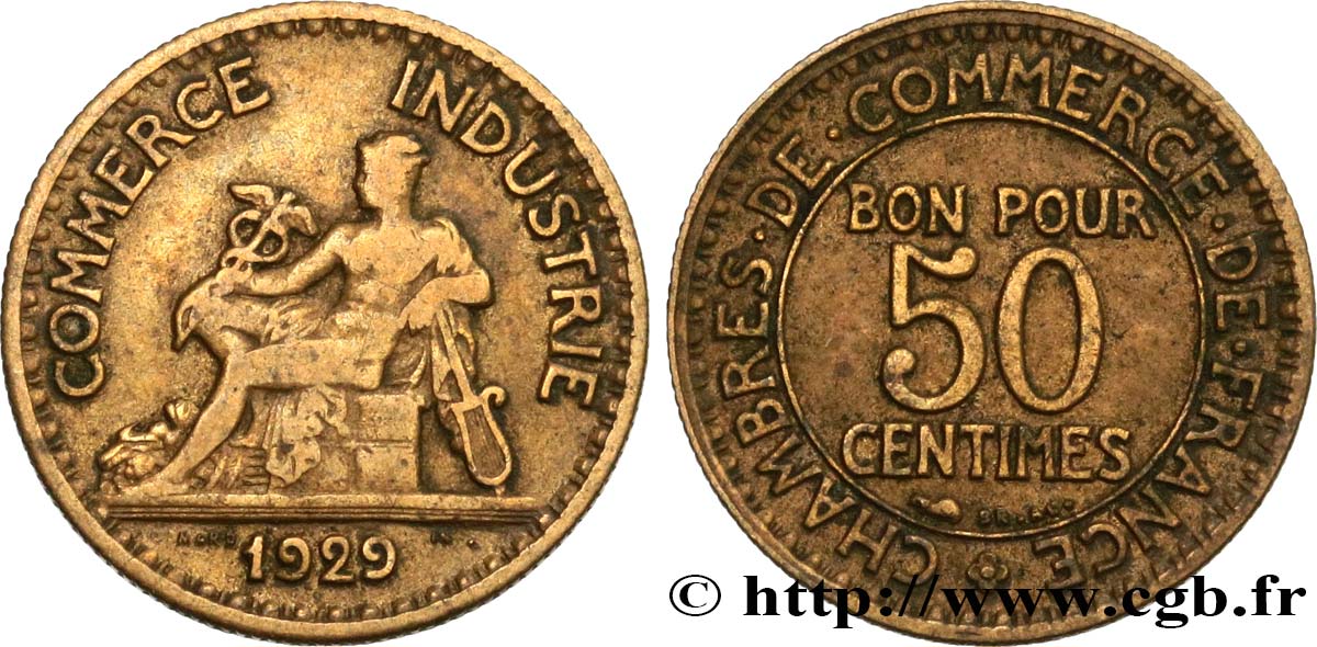 50 centimes Chambres de Commerce 1929 Paris F.191/11 MB25 