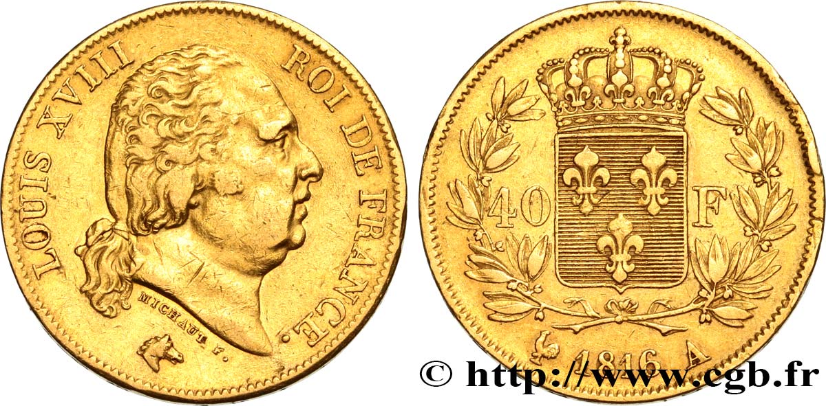 40 francs or Louis XVIII 1816 Paris F.542/1 BB 