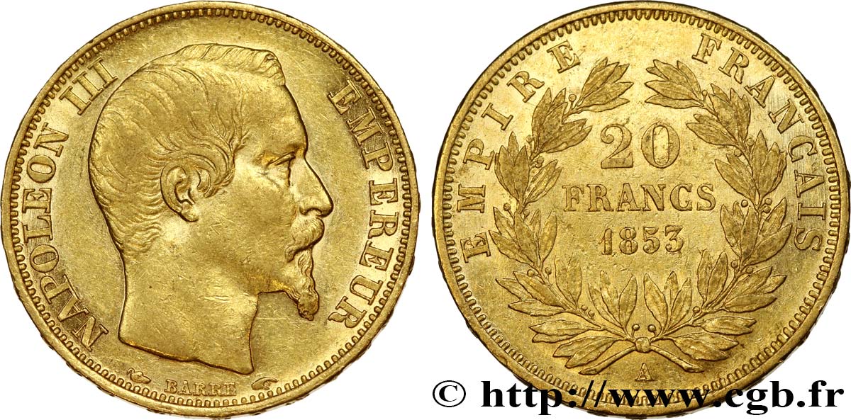 20 francs or Napoléon III, tête nue 1853 Paris F.531/1 TTB48 