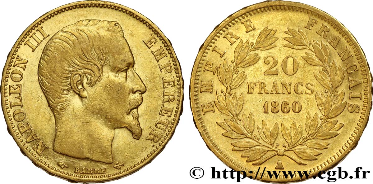20 francs or Napoléon III, tête nue 1860 Paris F.531/17 XF48 