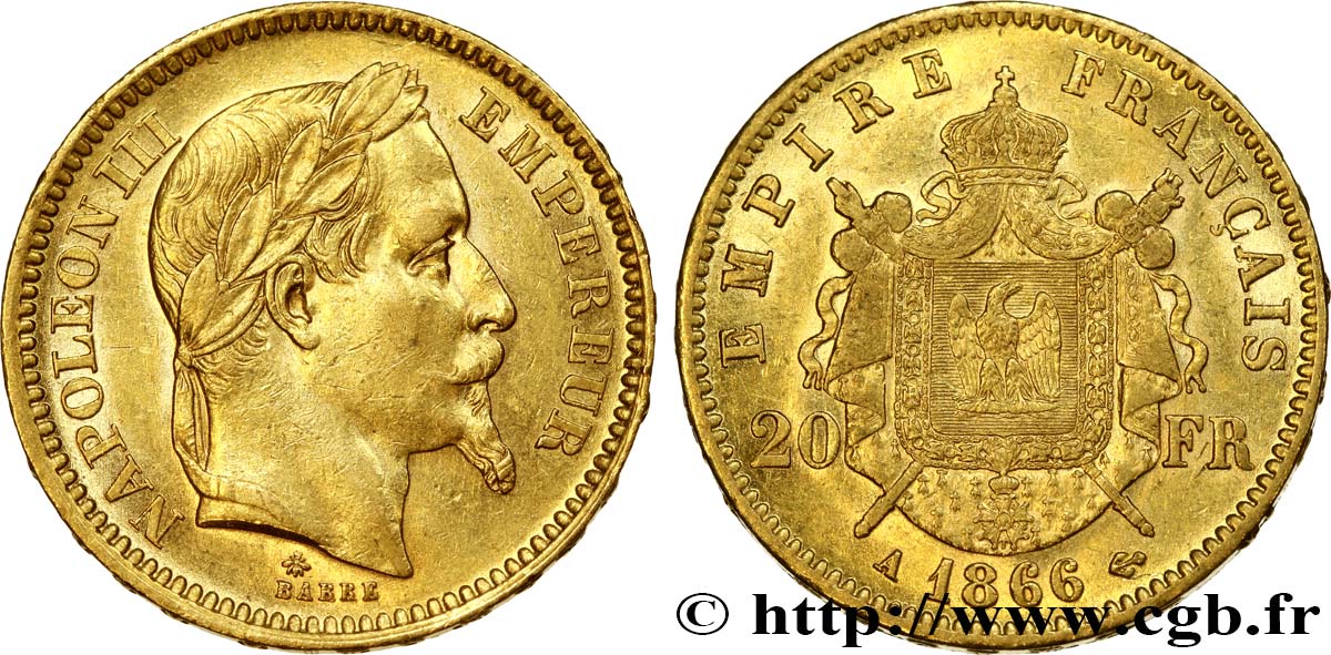 20 francs or Napoléon III, tête laurée 1866 Paris F.532/13 BB48 