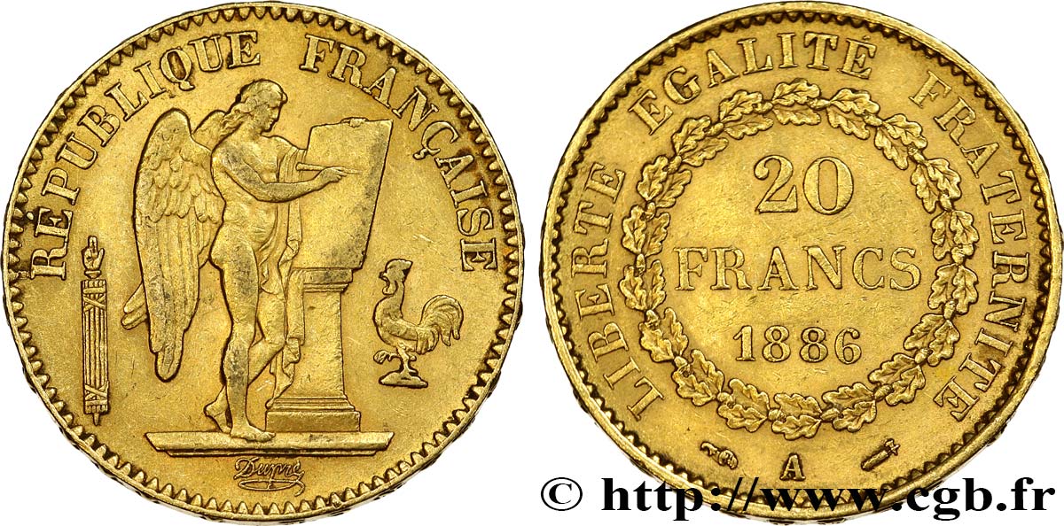 20 francs or Génie, IIIe République 1886 Paris F.533/9 TTB45 