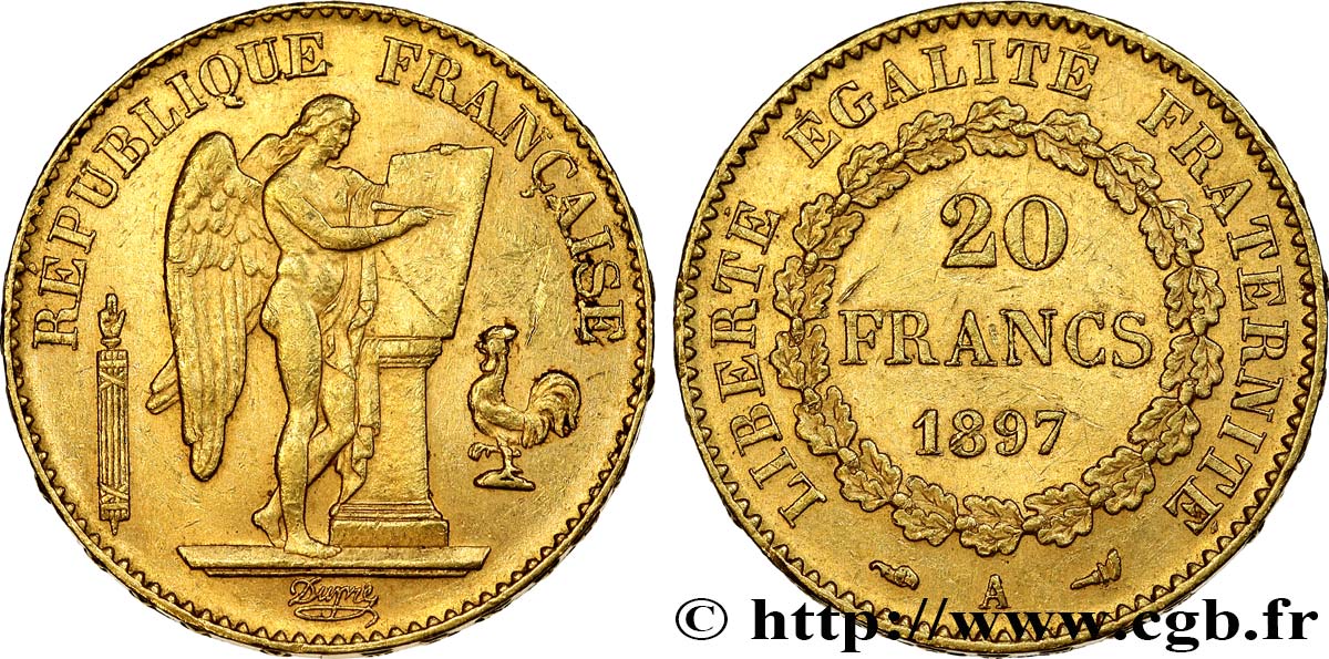 20 francs or Génie, Troisième République 1897 Paris F.533/22 MBC 