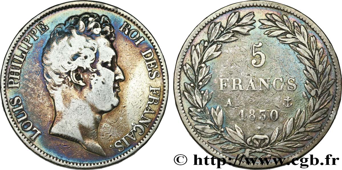 5 francs type Tiolier sans le I, tranche en relief 1830  Paris F.314/1 S20 