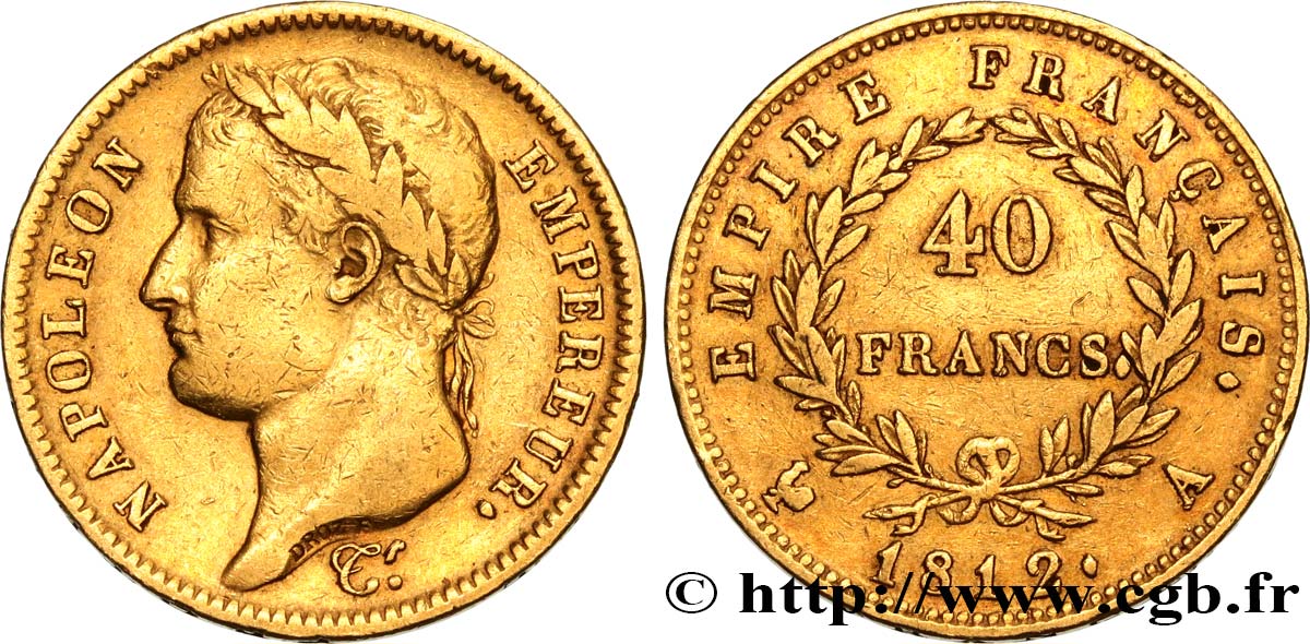 40 francs or Napoléon tête laurée, Empire français 1812 Paris F.541/9 TB35 