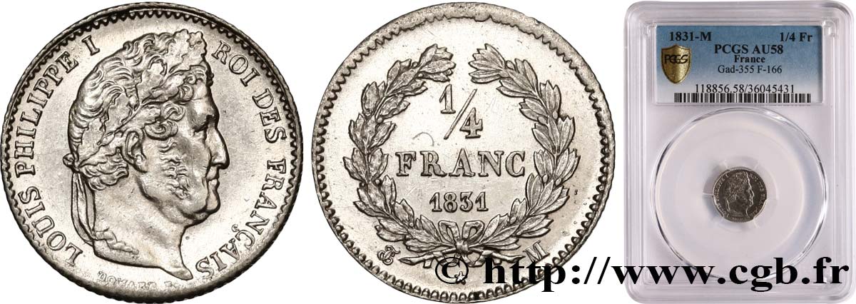 1/4 franc Louis-Philippe 1831 Toulouse F.166/9 SUP58 PCGS