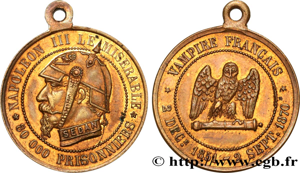 Médaille satirique Lt 27, type E “Chouette penchée” 1870  Schw.E1a bélière SUP 