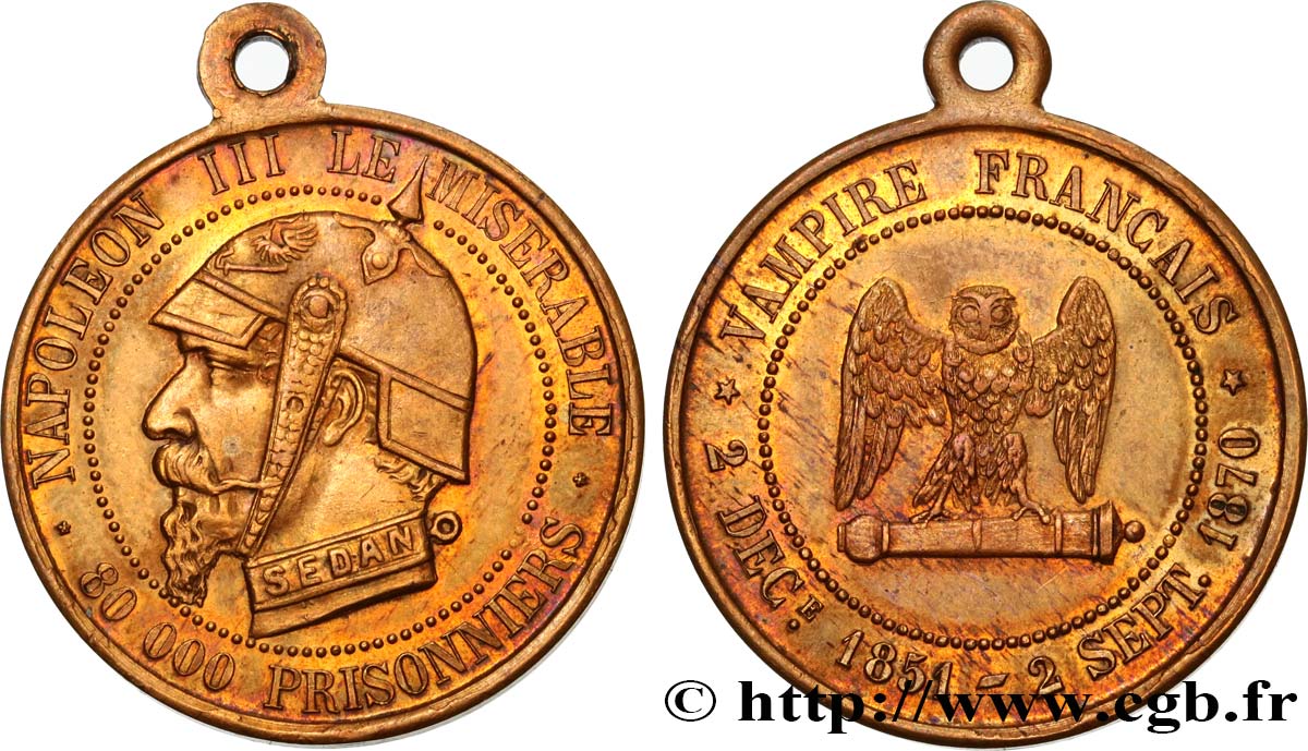 Médaille satirique Lt 27, type E “Chouette penchée” 1870  Schw.E2b bélière SUP 